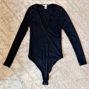 Victoria's Secret Black Long Sleeve Plunge Bodysuit